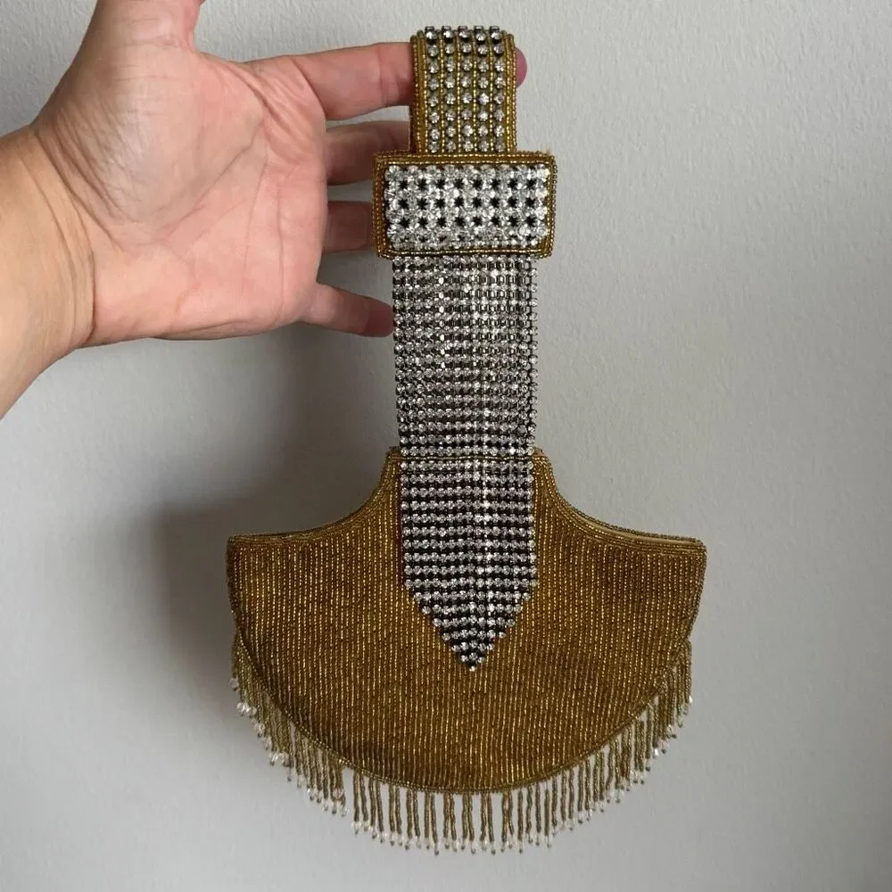 VTG Art Deco Gold Beaded Flapper 1920s Gatsby Evening Clutch Old Hollywood Glam